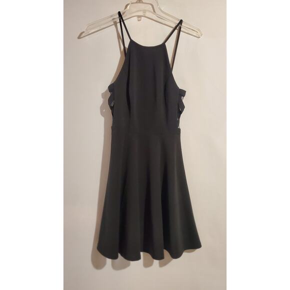 City Triangles Mesh Criss Cross Side Panel Halter Skater Mini Dress Size 0 LBD - Picture 1 of 10